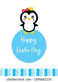 cute penguin happy easter day greeting card vector