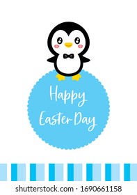cute penguin happy easter day greeting card vector