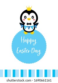 cute penguin happy easter day greeting card vector