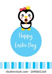 cute penguin happy easter day greeting card vector