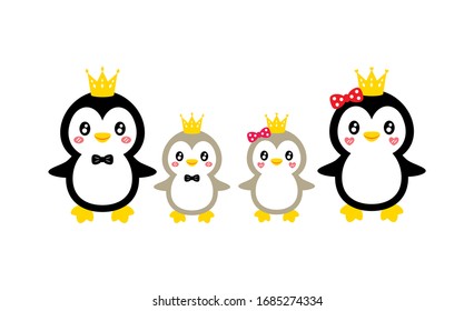 cute penguin happy family cartoon vector