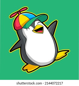 lindo pingüino feliz usando ese arco iris