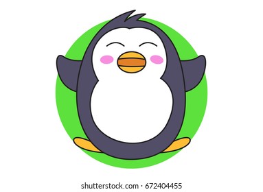 Cute Penguin happy. Vector Illustration. Isolated on white background.