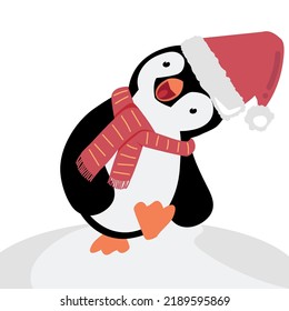 Cute penguin in hat and scarf