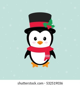 cute penguin with hat and and scarf