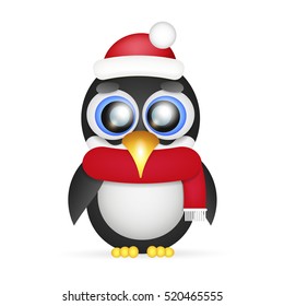 Cute penguin with hat and scarf illustration.