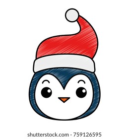 cute penguin head with christmas hat kawaii