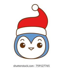 cute penguin head with christmas hat kawaii