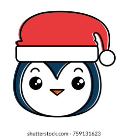 cute penguin head with christmas hat kawaii