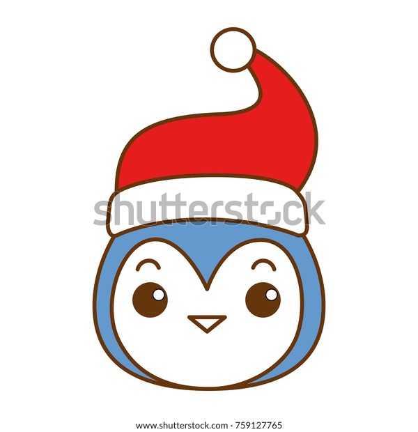 Cute Penguin Head Christmas Hat Kawaii Stock Vector Royalty