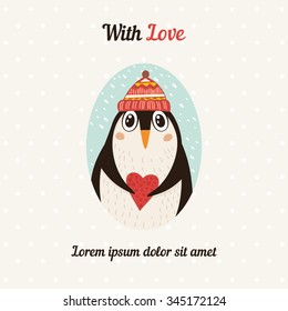 Cute penguin with  heart