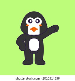 Cute penguin hero. Animal cartoon concept isolated. Can used for t-shirt, greeting card, invitation card or mascot.