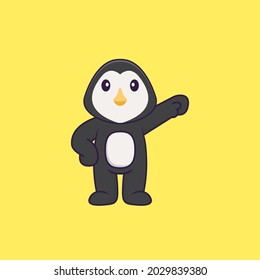 Cute penguin hero. Animal cartoon concept isolated. Can used for t-shirt, greeting card, invitation card or mascot.
