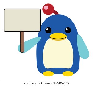 cute penguin hold label cartoon vector