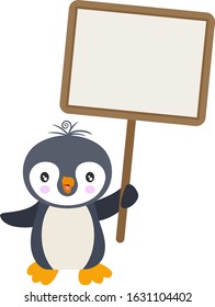 Cute penguin holding a blank signboard