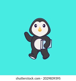 Cute penguin holding a book. Animal cartoon concept isolated. Can used for t-shirt, greeting card, invitation card or mascot.