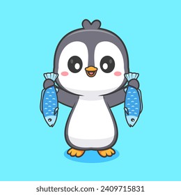 Cute Penguin Holding Fish Cartoon Vector Icon Illustration.
Animal Food Icon Concept Isolated Premium Vector. Flat
Cartoon Style