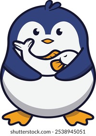 Cute Penguin Holding a Fish Illustration