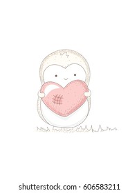 cute penguin holding a heart,vector illustration