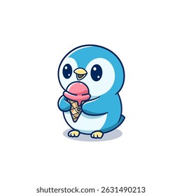 cute penguin holding ice cream cartoon