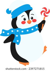 Cute Penguin Holding A Lollipop Illustration