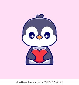 Cute Penguin Holding Love Heart Cartoon Vector Icon
Illustration. Animal Holiday Icon Concept Isolated Premium
Vector. Flat Cartoon Style