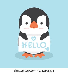 Cute Penguin holding sign vector