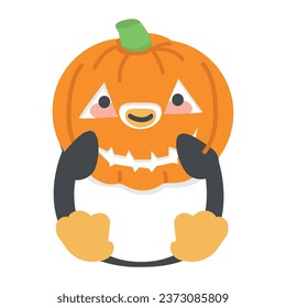 Cute penguin holiding a pumpkin