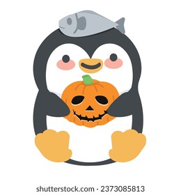 Cute penguin holiding a pumpkin