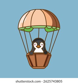 Cute Penguin in the hot air balloon  