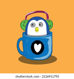 Cute penguin with hot coffee
