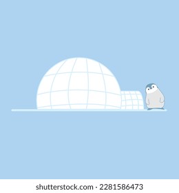 Cute Penguin Ice House illustration