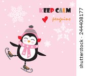 cute penguin with ice skate vector illustration