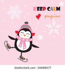 cute penguin with ice skate vector illustration