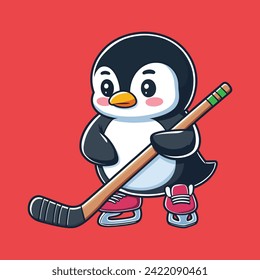 Cute penguin ice skating with scarf cartoon vector icon art illustration