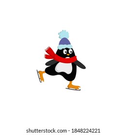 Patinaje sobre hielo de Pingüino. Ilustración vectorial.