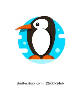Cute penguin icon in flat style. Cold winter symbol. Antarctic bird, animal illustration.