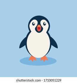 Cute penguin icon in flat style. Cold winter symbol. Antarctic bird, animal illustration.