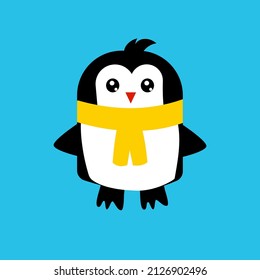 Cute penguin icon on blue background.