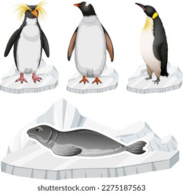 Cute Penguin Icons Set illustration