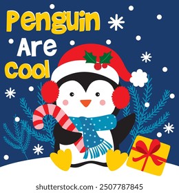 Cute Penguin illustration For Christmas Card or Bag design