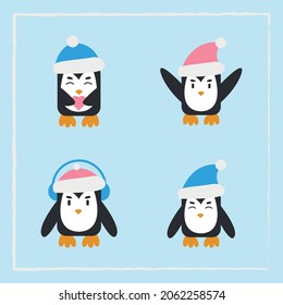 Conjunto de colección de ilustraciones de pingüino cutáneo