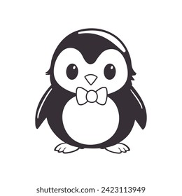 Cute penguin illustration for kids. adorable animal clipart for children Vector flat cartoon illustration Animal character for kids icon logo isolated black white