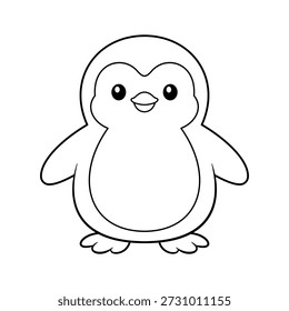 Cute penguin illustration in simple line art ready for coloring usage