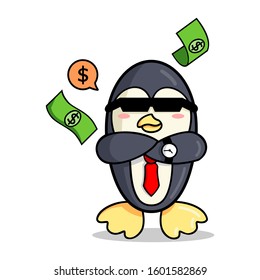 Cute Penguin illustration Time is Money