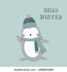 cute penguin illustration vector for kids tee