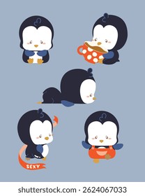 Cute penguin illustration vector set design