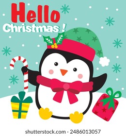 Cute Penguin image For Christmas Card or Bag design
