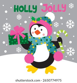 Cute Penguin Image For Christmas Card or Bag design
