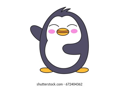 Cute Penguin joyful. Vector Illustration. Isolated on white background.